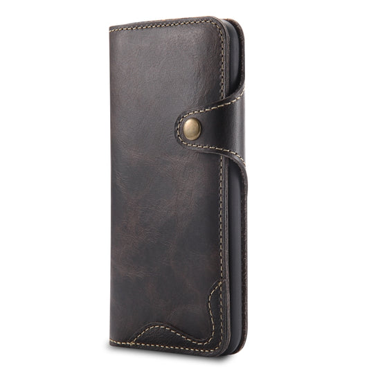 For iPhone XS Max Denior Oil Wax Cowhide Magnetic Button Horizontal Flip Leather Case with Card Slots & Wallet(Black) - More iPhone Cases by Denior | Online Shopping UK | buy2fix