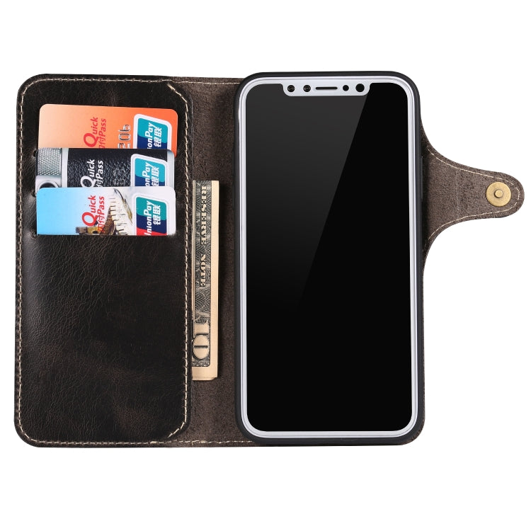 For iPhone XS Max Denior Oil Wax Cowhide Magnetic Button Horizontal Flip Leather Case with Card Slots & Wallet(Black) - More iPhone Cases by Denior | Online Shopping UK | buy2fix
