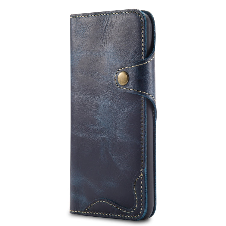 For iPhone XS Max Denior Oil Wax Cowhide Magnetic Button Horizontal Flip Leather Case with Card Slots & Wallet(Dark Blue) - More iPhone Cases by Denior | Online Shopping UK | buy2fix