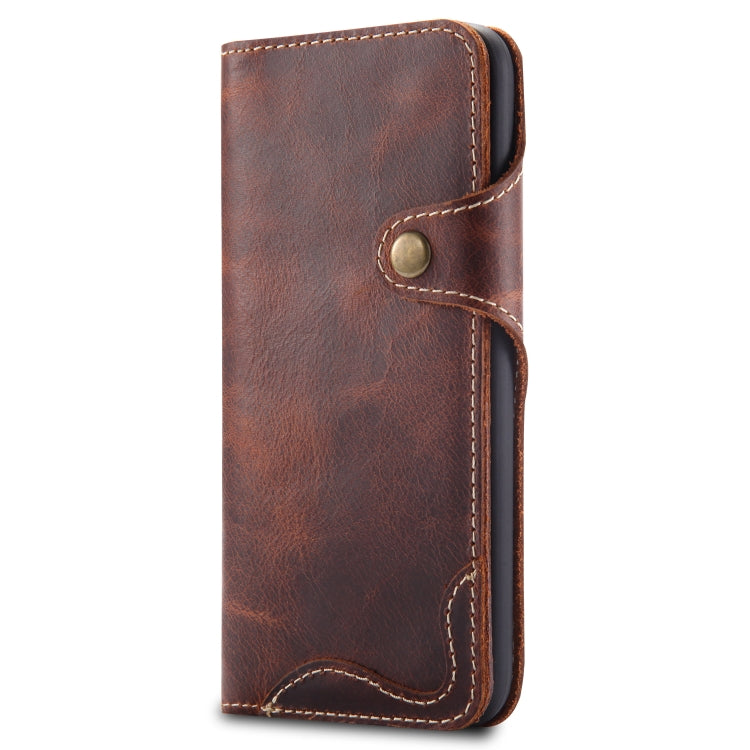 For iPhone XS Max Denior Oil Wax Cowhide Magnetic Button Horizontal Flip Leather Case with Card Slots & Wallet(Brown) - More iPhone Cases by Denior | Online Shopping UK | buy2fix