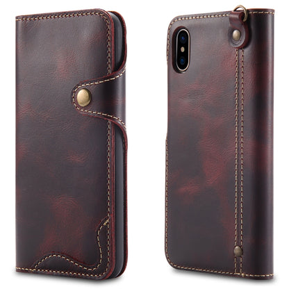 For iPhone XS Max Denior Oil Wax Cowhide Magnetic Button Horizontal Flip Leather Case with Card Slots & Wallet(Dark Red) - More iPhone Cases by Denior | Online Shopping UK | buy2fix
