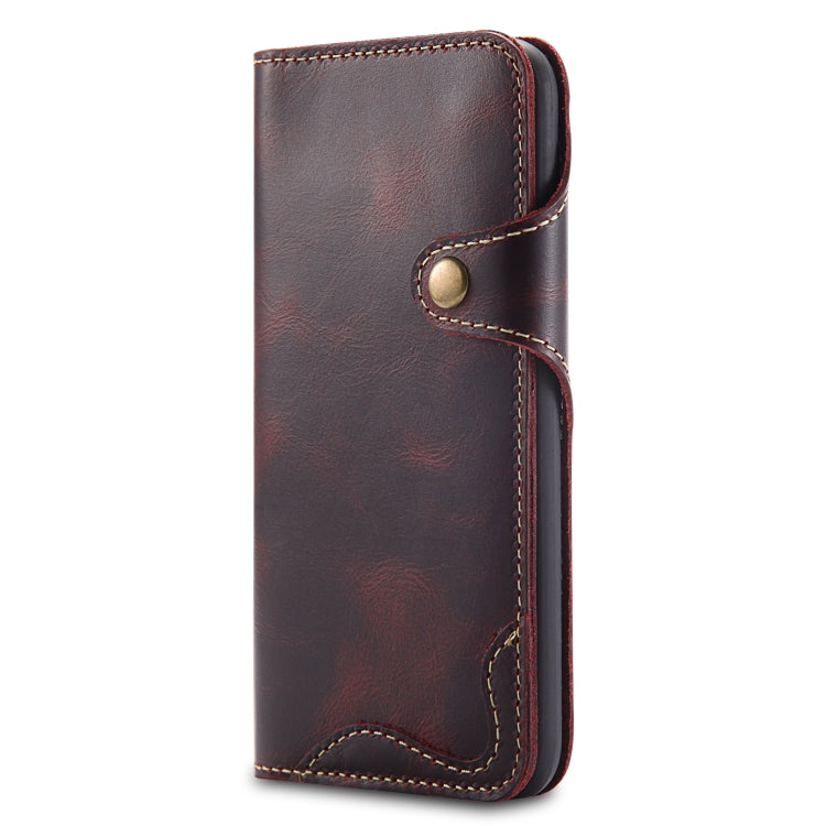 For iPhone XS Max Denior Oil Wax Cowhide Magnetic Button Horizontal Flip Leather Case with Card Slots & Wallet(Dark Red) - More iPhone Cases by Denior | Online Shopping UK | buy2fix