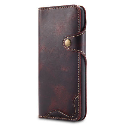 For iPhone XS Max Denior Oil Wax Cowhide Magnetic Button Horizontal Flip Leather Case with Card Slots & Wallet(Dark Red) - More iPhone Cases by Denior | Online Shopping UK | buy2fix