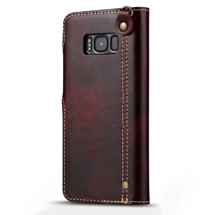 For Galaxy S8 Plus Denior Oil Wax Cowhide Magnetic Button Horizontal Flip Leather Case with Card Slots & Wallet(Dark Red) - Galaxy Phone Cases by Denior | Online Shopping UK | buy2fix
