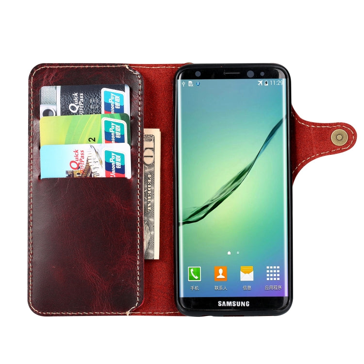For Galaxy S8 Plus Denior Oil Wax Cowhide Magnetic Button Horizontal Flip Leather Case with Card Slots & Wallet(Dark Red) - Galaxy Phone Cases by Denior | Online Shopping UK | buy2fix