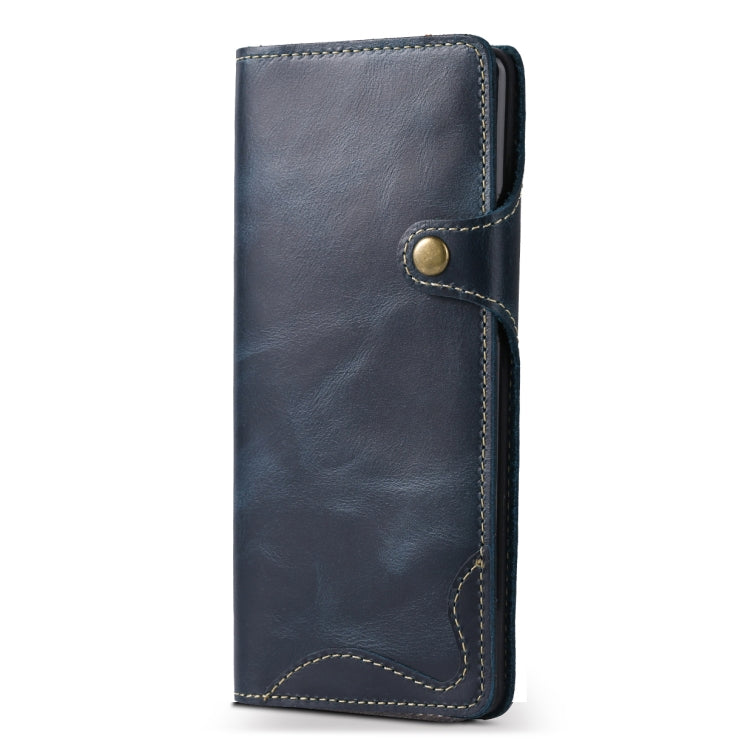 For Galaxy S9 Denior Oil Wax Cowhide Magnetic Button Horizontal Flip Leather Case with Card Slots & Wallet(Dark Blue) - Galaxy Phone Cases by Denior | Online Shopping UK | buy2fix
