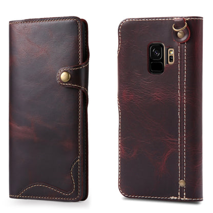 For Galaxy S9 Denior Oil Wax Cowhide Magnetic Button Horizontal Flip Leather Case with Card Slots & Wallet(Dark Red) - Galaxy Phone Cases by Denior | Online Shopping UK | buy2fix