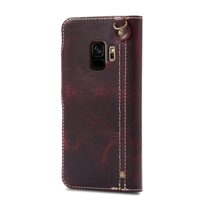 For Galaxy S9 Denior Oil Wax Cowhide Magnetic Button Horizontal Flip Leather Case with Card Slots & Wallet(Dark Red) - Galaxy Phone Cases by Denior | Online Shopping UK | buy2fix