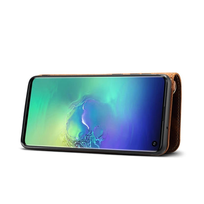 For Galaxy S9 Denior Oil Wax Cowhide Magnetic Button Horizontal Flip Leather Case with Card Slots & Wallet(Dark Red) - Galaxy Phone Cases by Denior | Online Shopping UK | buy2fix