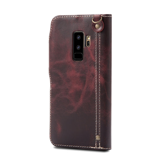 For Galaxy S9 Plus Denior Oil Wax Cowhide Magnetic Button Horizontal Flip Leather Case with Card Slots & Wallet(Dark Red) - Galaxy Phone Cases by Denior | Online Shopping UK | buy2fix