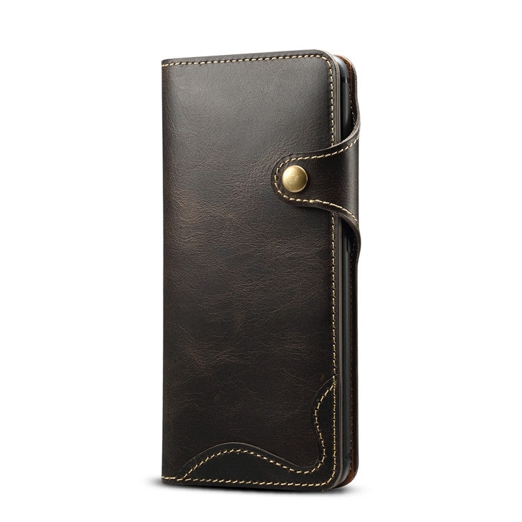 For Huawei Mate 20 Pro Denior Oil Wax Cowhide Magnetic Button Horizontal Flip Leather Case with Card Slots & Wallet(Black) - Huawei Cases by Denior | Online Shopping UK | buy2fix