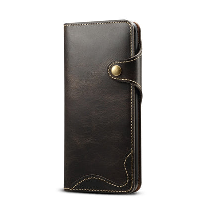 For Huawei Mate 20 Pro Denior Oil Wax Cowhide Magnetic Button Horizontal Flip Leather Case with Card Slots & Wallet(Black) - Huawei Cases by Denior | Online Shopping UK | buy2fix