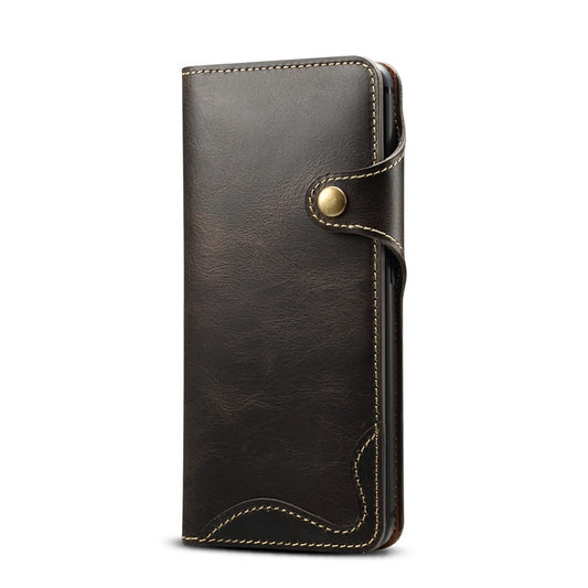 For Huawei Mate 20 Pro Denior Oil Wax Cowhide Magnetic Button Horizontal Flip Leather Case with Card Slots & Wallet(Black) - Huawei Cases by Denior | Online Shopping UK | buy2fix