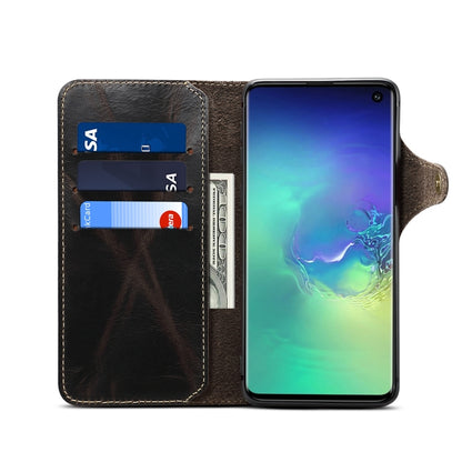 For Galaxy S10e Denior Oil Wax Cowhide Magnetic Button Horizontal Flip Leather Case with Card Slots & Wallet(Black) - Galaxy Phone Cases by Denior | Online Shopping UK | buy2fix