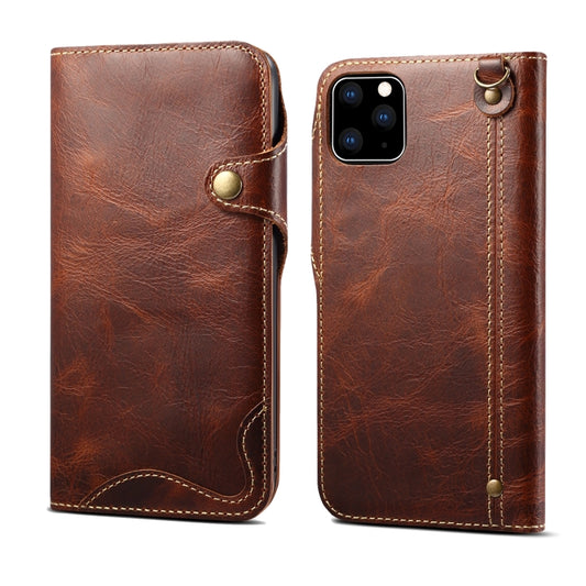 For iPhone 11 Denior Oil Wax Cowhide Magnetic Button Horizontal Flip Leather Case with Card Slots & Wallet(Brown) - iPhone 11 Cases by Denior | Online Shopping UK | buy2fix