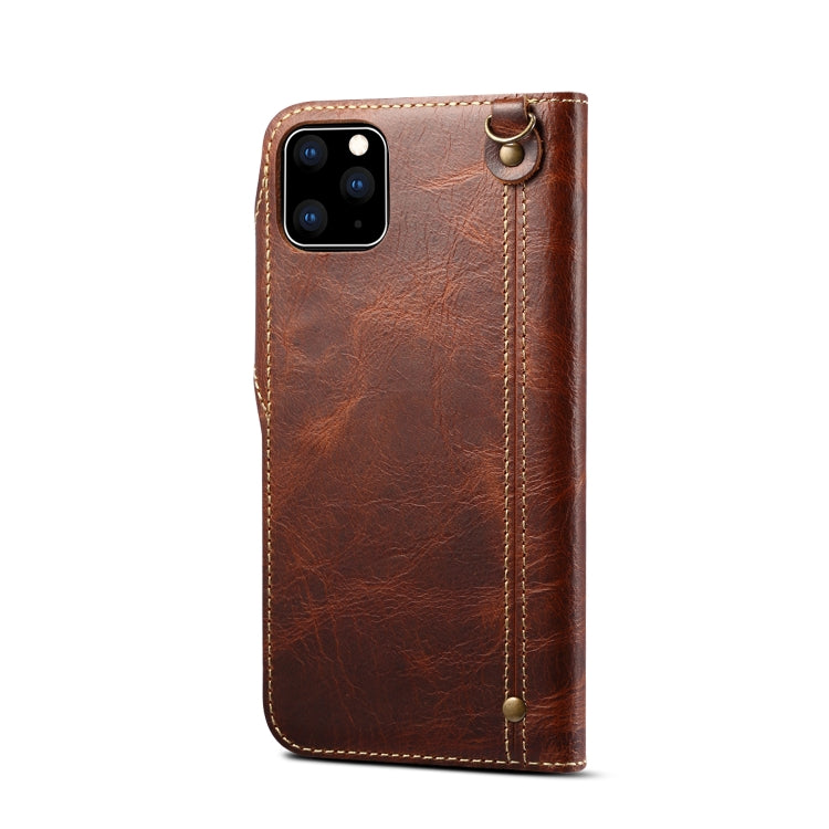 For iPhone 11 Pro Denior Oil Wax Cowhide Magnetic Button Horizontal Flip Leather Case with Card Slots & Wallet(Brown) - iPhone 11 Pro Cases by Denior | Online Shopping UK | buy2fix