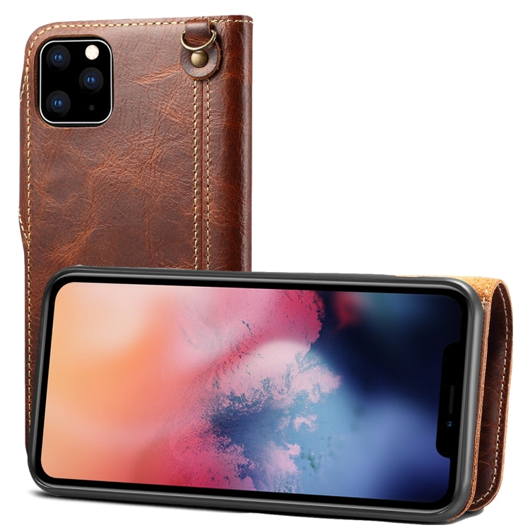 For iPhone 11 Pro Denior Oil Wax Cowhide Magnetic Button Horizontal Flip Leather Case with Card Slots & Wallet(Brown) - iPhone 11 Pro Cases by Denior | Online Shopping UK | buy2fix