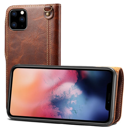 For iPhone 11 Pro Denior Oil Wax Cowhide Magnetic Button Horizontal Flip Leather Case with Card Slots & Wallet(Brown) - iPhone 11 Pro Cases by Denior | Online Shopping UK | buy2fix