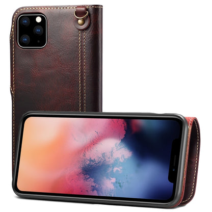 For iPhone 11 Pro Denior Oil Wax Cowhide Magnetic Button Horizontal Flip Leather Case with Card Slots & Wallet(Dark Red) - iPhone 11 Pro Cases by Denior | Online Shopping UK | buy2fix
