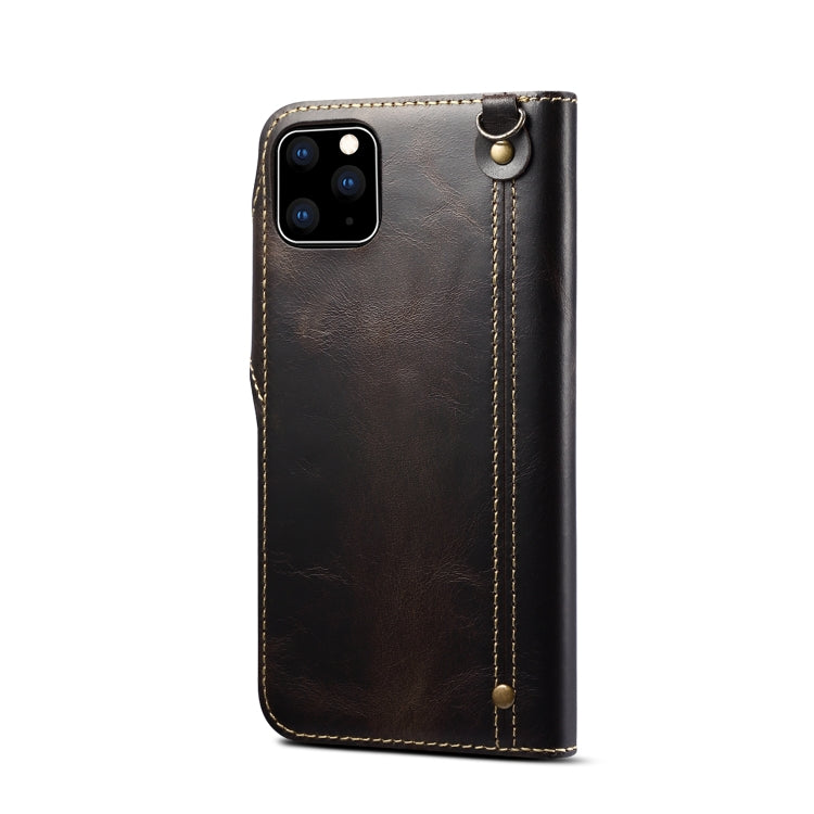 For iPhone 11 Pro Max Denior Oil Wax Cowhide Magnetic Button Horizontal Flip Leather Case with Card Slots & Wallet(Black) - iPhone 11 Pro Max Cases by Denior | Online Shopping UK | buy2fix