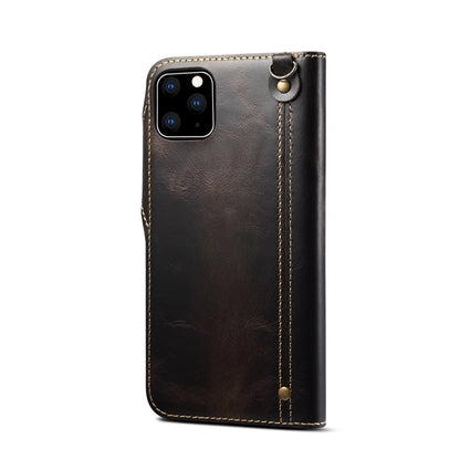 For iPhone 11 Pro Max Denior Oil Wax Cowhide Magnetic Button Horizontal Flip Leather Case with Card Slots & Wallet(Black) - iPhone 11 Pro Max Cases by Denior | Online Shopping UK | buy2fix