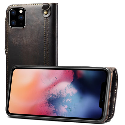 For iPhone 11 Pro Max Denior Oil Wax Cowhide Magnetic Button Horizontal Flip Leather Case with Card Slots & Wallet(Black) - iPhone 11 Pro Max Cases by Denior | Online Shopping UK | buy2fix
