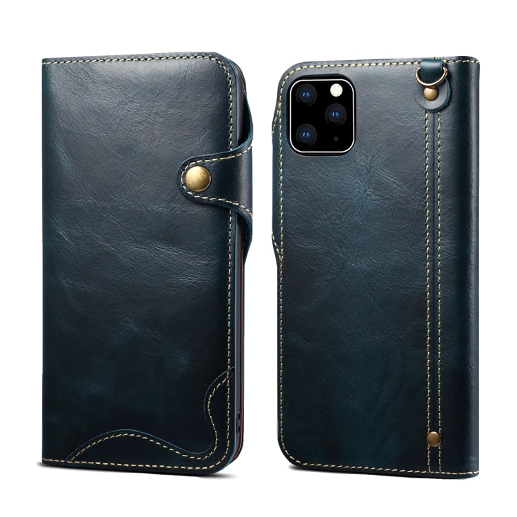 For iPhone 11 Pro Max Denior Oil Wax Cowhide Magnetic Button Horizontal Flip Leather Case with Card Slots & Wallet(Dark Blue) - iPhone 11 Pro Max Cases by Denior | Online Shopping UK | buy2fix