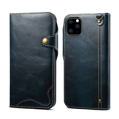 For iPhone 11 Pro Max Denior Oil Wax Cowhide Magnetic Button Horizontal Flip Leather Case with Card Slots & Wallet(Dark Blue) - iPhone 11 Pro Max Cases by Denior | Online Shopping UK | buy2fix