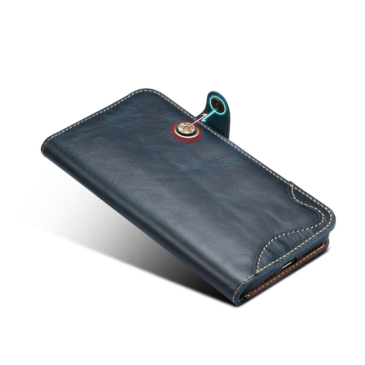 For iPhone 11 Pro Max Denior Oil Wax Cowhide Magnetic Button Horizontal Flip Leather Case with Card Slots & Wallet(Dark Blue) - iPhone 11 Pro Max Cases by Denior | Online Shopping UK | buy2fix