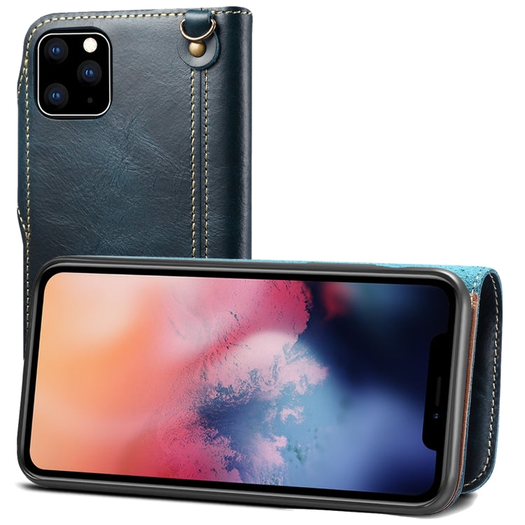 For iPhone 11 Pro Max Denior Oil Wax Cowhide Magnetic Button Horizontal Flip Leather Case with Card Slots & Wallet(Dark Blue) - iPhone 11 Pro Max Cases by Denior | Online Shopping UK | buy2fix