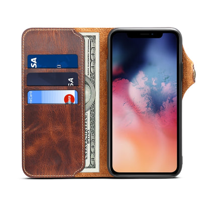 For iPhone 11 Pro Max Denior Oil Wax Cowhide Magnetic Button Horizontal Flip Leather Case with Card Slots & Wallet(Brown) - iPhone 11 Pro Max Cases by Denior | Online Shopping UK | buy2fix