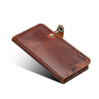 For iPhone 11 Pro Max Denior Oil Wax Cowhide Magnetic Button Horizontal Flip Leather Case with Card Slots & Wallet(Brown) - iPhone 11 Pro Max Cases by Denior | Online Shopping UK | buy2fix