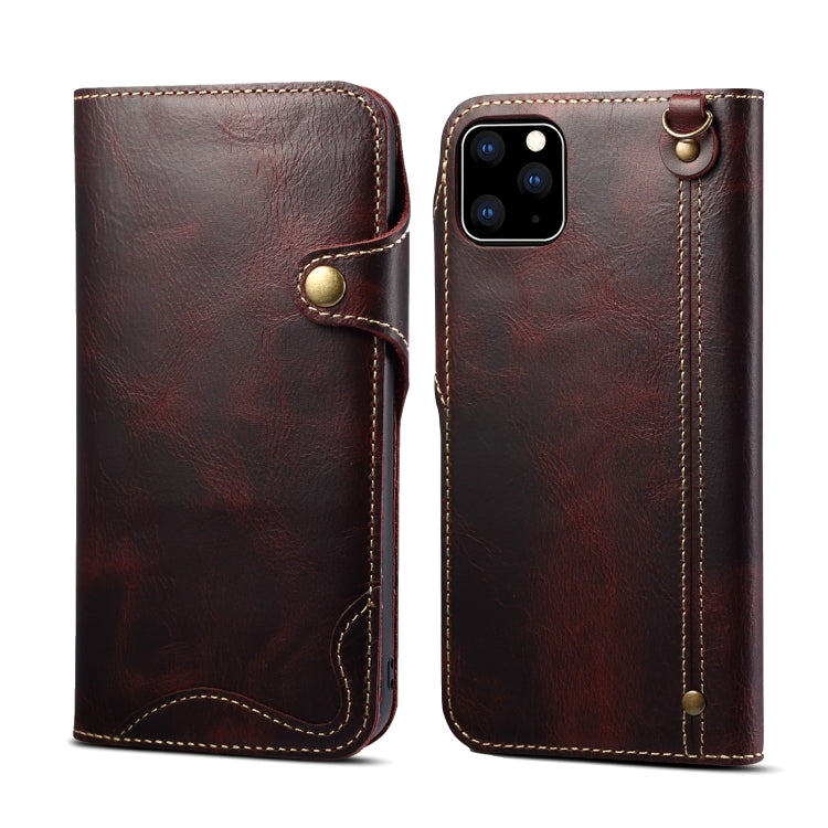 For iPhone 11 Pro Max Denior Oil Wax Cowhide Magnetic Button Horizontal Flip Leather Case with Card Slots & Wallet(Dark Red) - iPhone 11 Pro Max Cases by Denior | Online Shopping UK | buy2fix