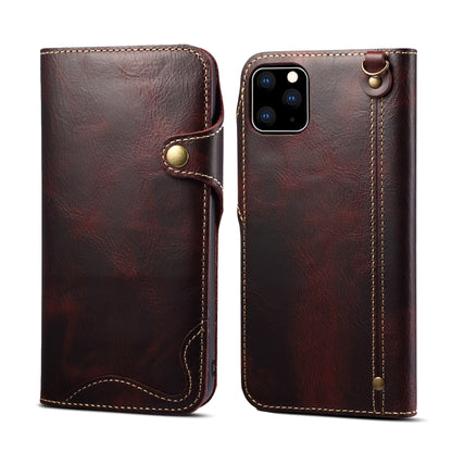 For iPhone 11 Pro Max Denior Oil Wax Cowhide Magnetic Button Horizontal Flip Leather Case with Card Slots & Wallet(Dark Red) - iPhone 11 Pro Max Cases by Denior | Online Shopping UK | buy2fix