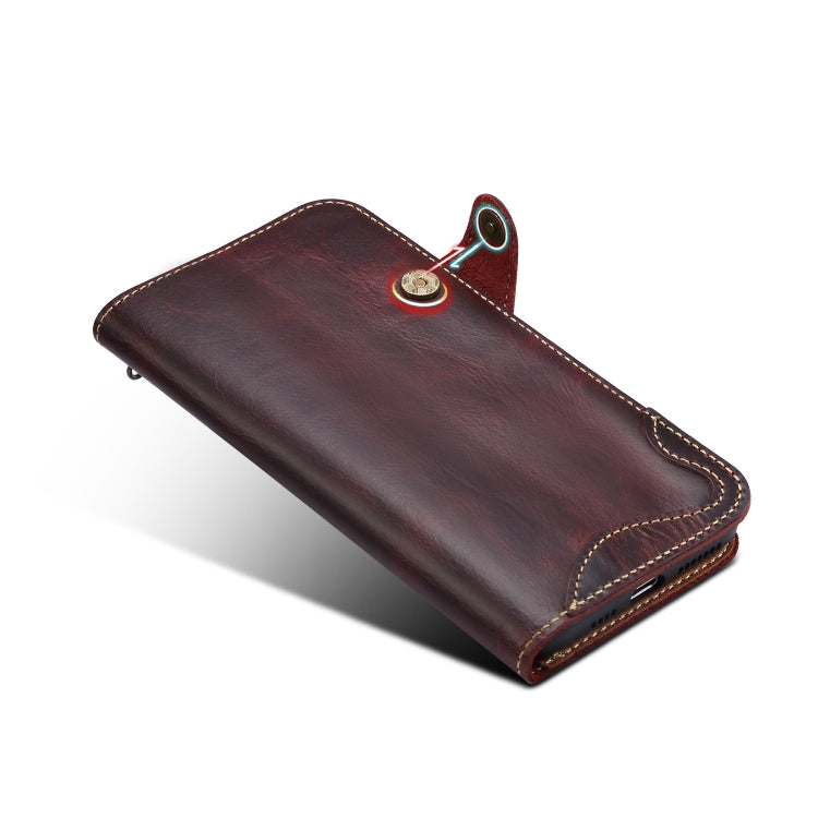 For iPhone 11 Pro Max Denior Oil Wax Cowhide Magnetic Button Horizontal Flip Leather Case with Card Slots & Wallet(Dark Red) - iPhone 11 Pro Max Cases by Denior | Online Shopping UK | buy2fix
