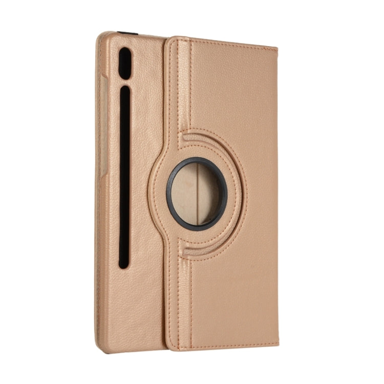 For Samsung Galaxy Tab S8 Ultra 360 Degrees Rotation Holder Litchi Leather Tablet Case(Gold) by buy2fix