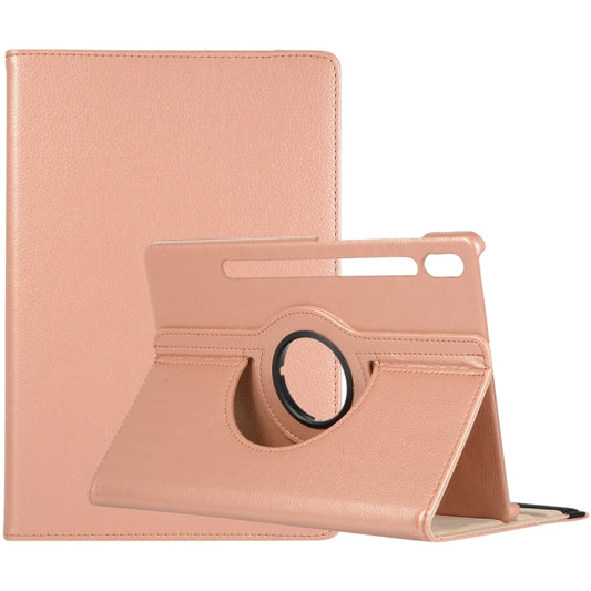 For Samsung Galaxy Tab S8 Ultra 360 Degrees Rotation Holder Litchi Leather Tablet Case(Rose Gold) by buy2fix