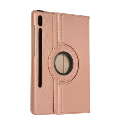 For Samsung Galaxy Tab S8 Ultra 360 Degrees Rotation Holder Litchi Leather Tablet Case(Rose Gold) by buy2fix