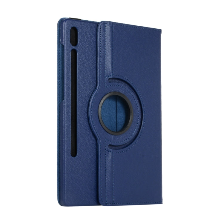 For Samsung Galaxy Tab S8 Ultra 360 Degrees Rotation Holder Litchi Leather Tablet Case(Blue) by buy2fix