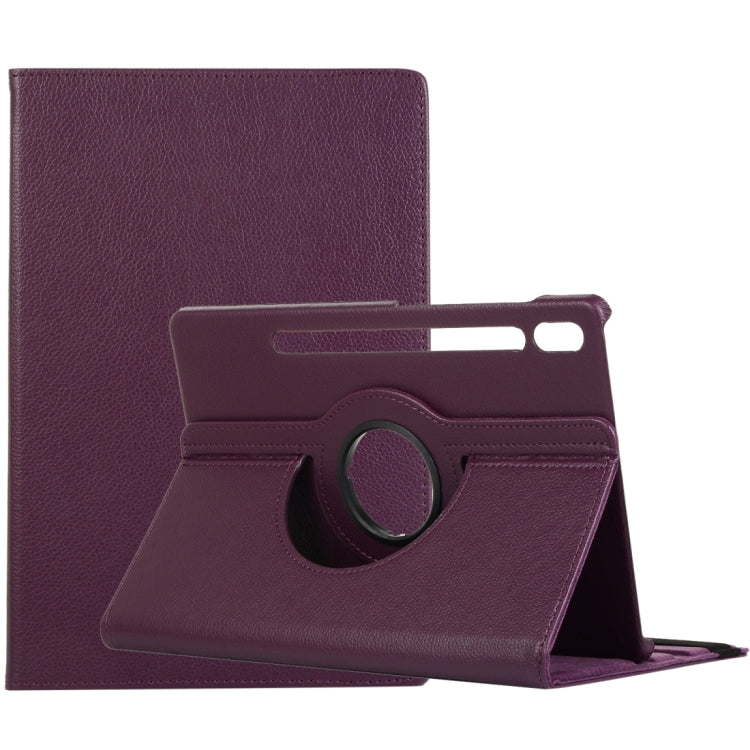 For Samsung Galaxy Tab S8 Ultra 360 Degrees Rotation Holder Litchi Leather Tablet Case(Purple) by buy2fix