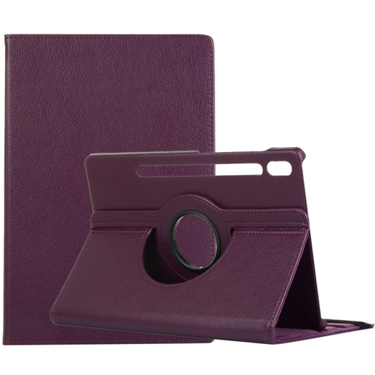 For Samsung Galaxy Tab S8 Ultra 360 Degrees Rotation Holder Litchi Leather Tablet Case(Purple) by buy2fix