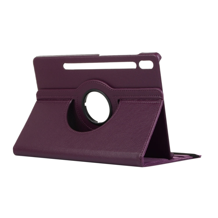 For Samsung Galaxy Tab S8 Ultra 360 Degrees Rotation Holder Litchi Leather Tablet Case(Purple) by buy2fix
