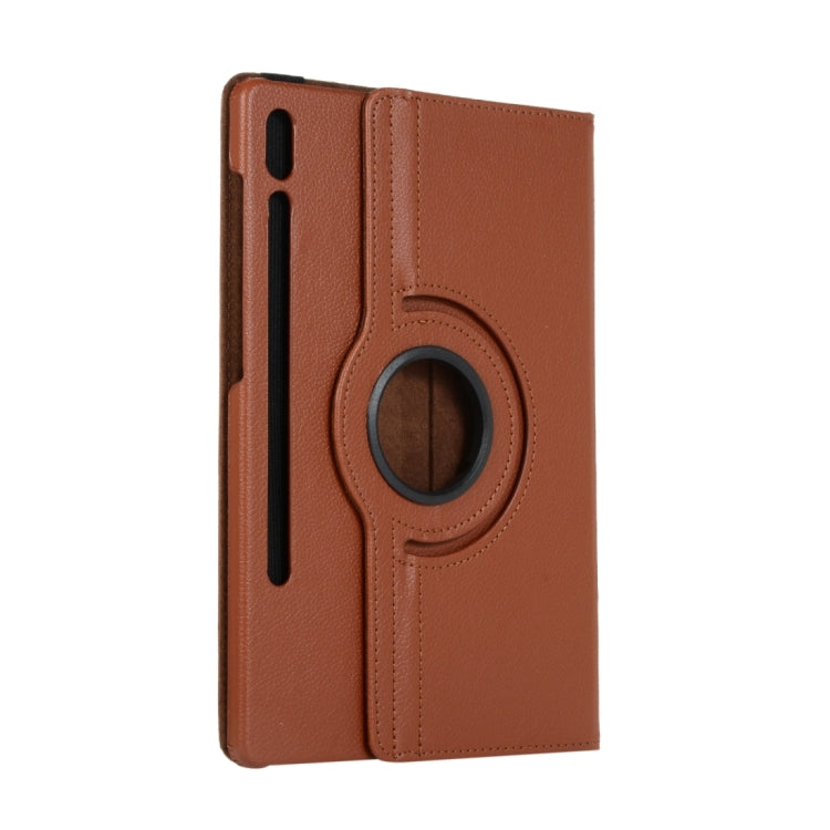 For Samsung Galaxy Tab S8 Ultra 360 Degrees Rotation Holder Litchi Leather Tablet Case(Brown) by buy2fix