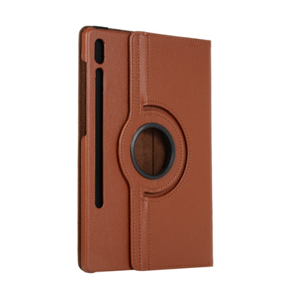 For Samsung Galaxy Tab S8 Ultra 360 Degrees Rotation Holder Litchi Leather Tablet Case(Brown) by buy2fix