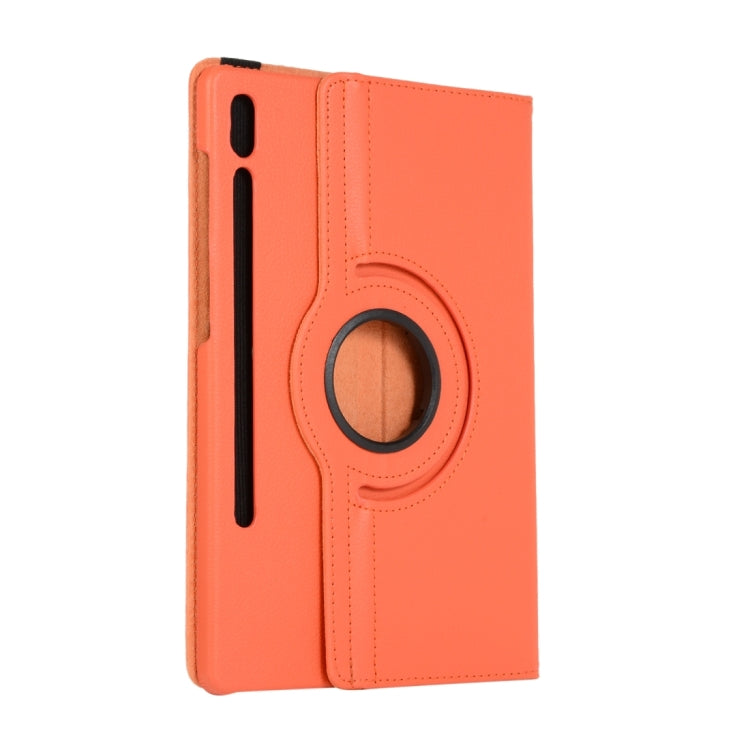 For Samsung Galaxy Tab S8 Ultra 360 Degrees Rotation Holder Litchi Leather Tablet Case(Orange) by buy2fix