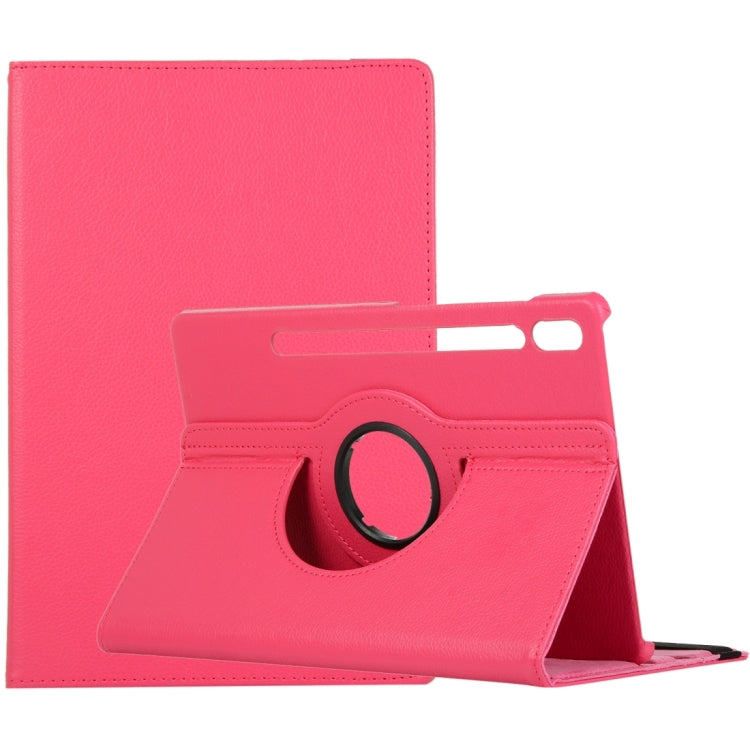 For Samsung Galaxy Tab S8 Ultra 360 Degrees Rotation Holder Litchi Leather Tablet Case(Rose Red) by buy2fix