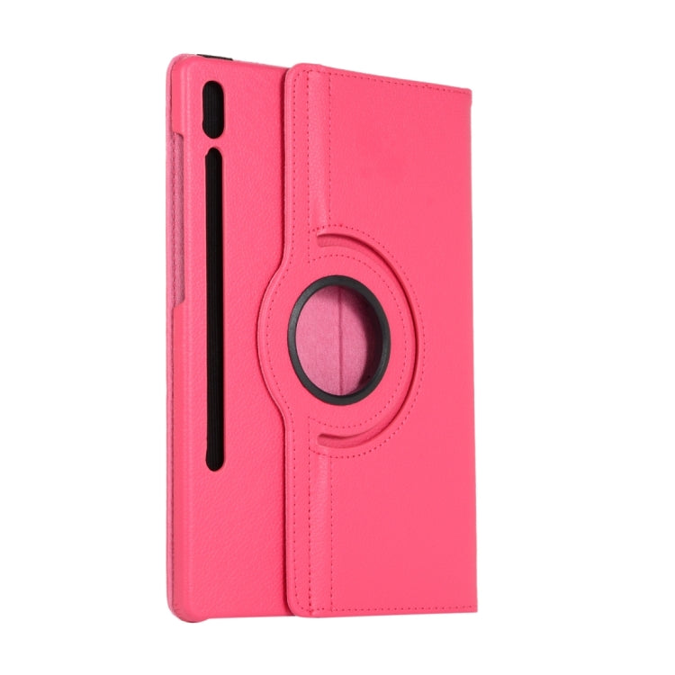 For Samsung Galaxy Tab S8 Ultra 360 Degrees Rotation Holder Litchi Leather Tablet Case(Rose Red) by buy2fix