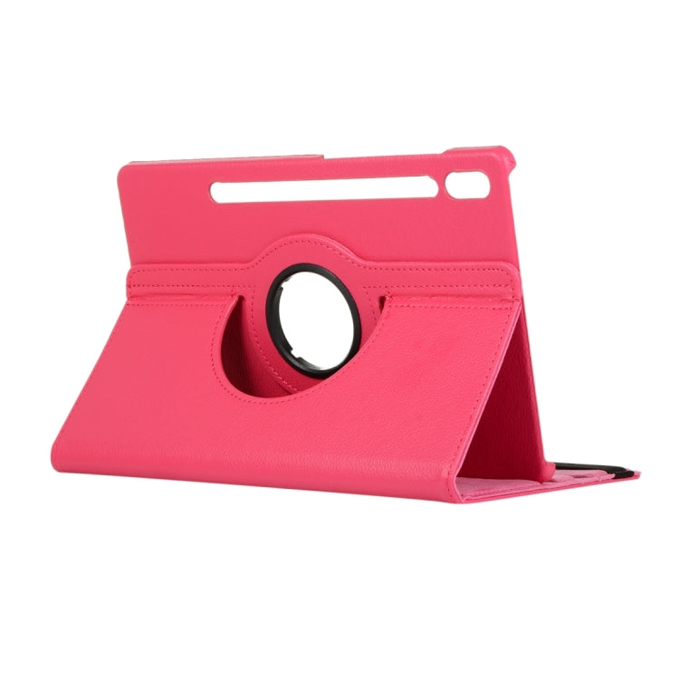 For Samsung Galaxy Tab S8 Ultra 360 Degrees Rotation Holder Litchi Leather Tablet Case(Rose Red) by buy2fix