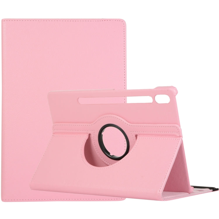 For Samsung Galaxy Tab S8 Ultra 360 Degrees Rotation Holder Litchi Leather Tablet Case(Pink) by buy2fix
