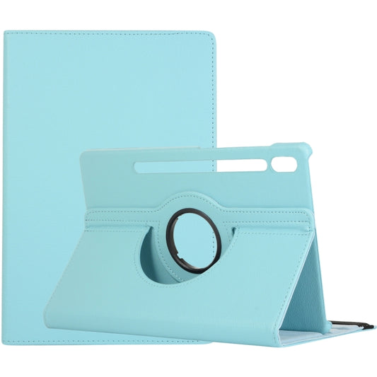 For Samsung Galaxy Tab S8 Ultra 360 Degrees Rotation Holder Litchi Leather Tablet Case(Sky Blue) by buy2fix